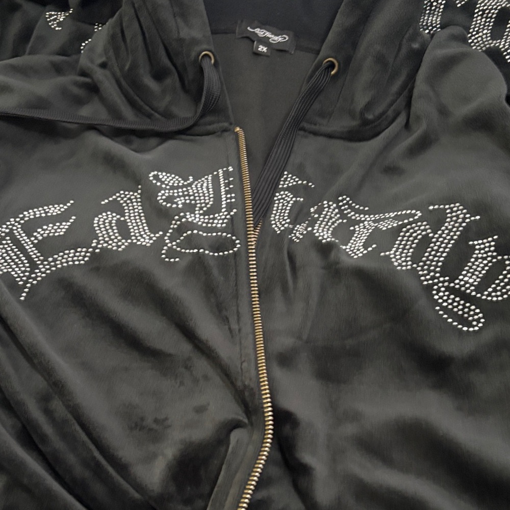 Ed Hardy Black Velour Tracksuit with Rhinestone Detail - Picture 3 of 6
